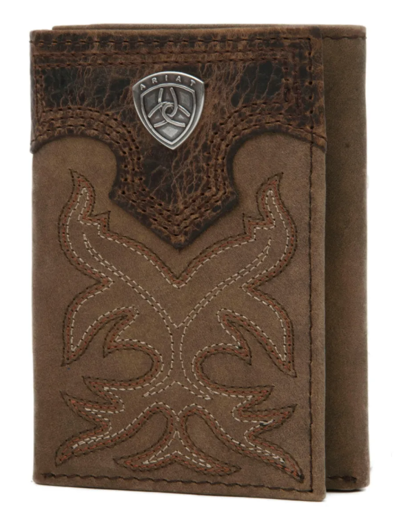 Ariat Distressed Brown with Boot Stitching Leather Tri-Fold Wallet