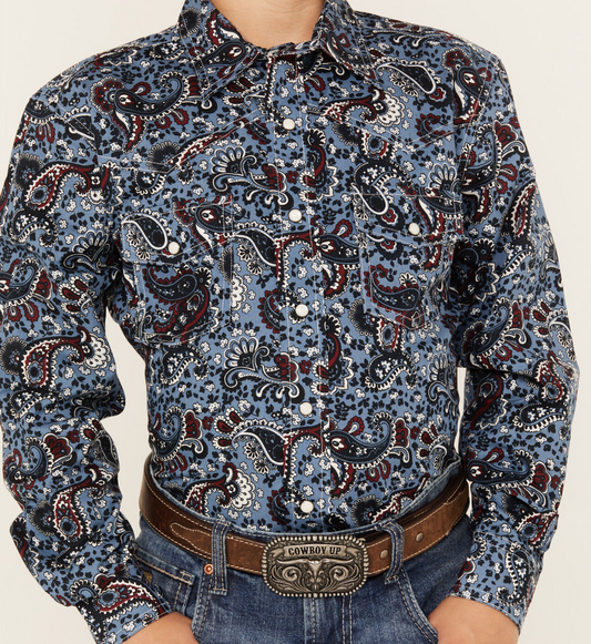 Cinch Boy's Navy Paisley Button Down Shirt