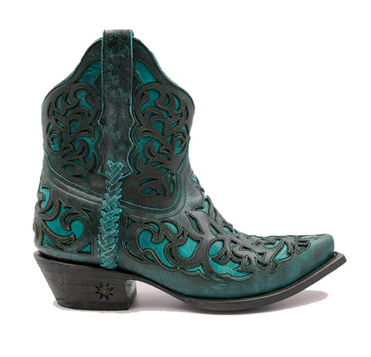 Black Star Women's Terlingua Bootie in Teal with Black Overlay Boots