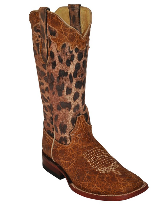 Ferrini Women's Tan Leopard Print Square Toe Cowboy Boots