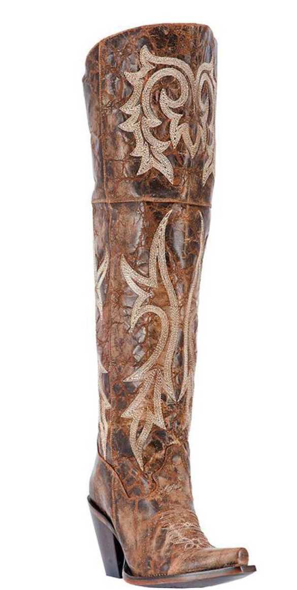 Dan Post Women's Jilted Distressed Brown Snip Toe Tall Cowboy Boots