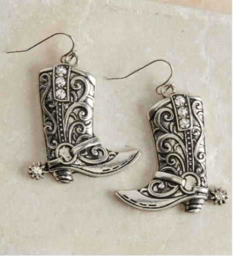 Blazin Roxx Silver with Crystals Boot Dangle Earrings