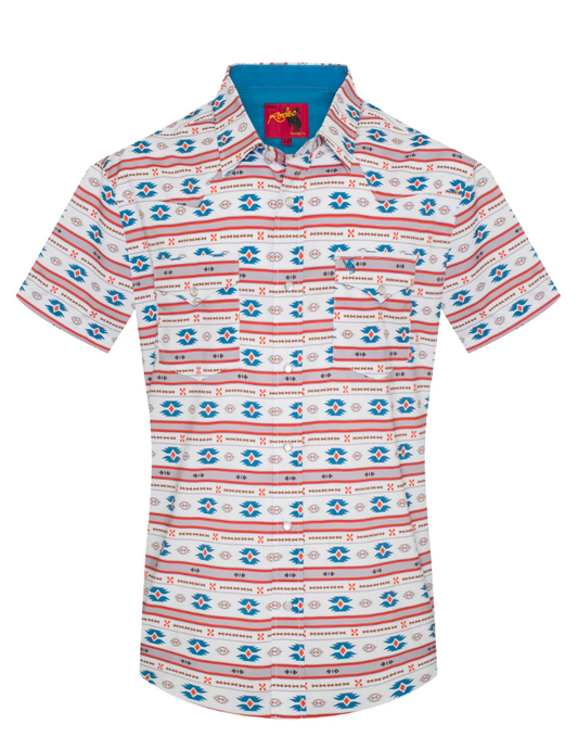 Rodeo Clothing Men's Short Sleeve Shirt - Western Pearl Snap Aztec Print