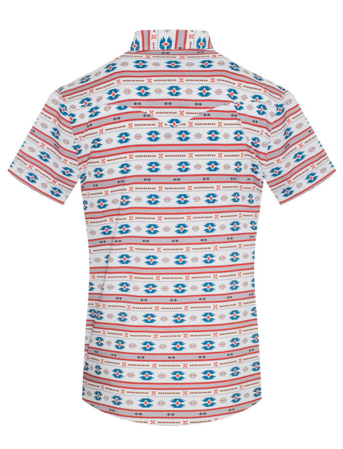 Rodeo Clothing Men's Short Sleeve Shirt - Western Pearl Snap Aztec Print