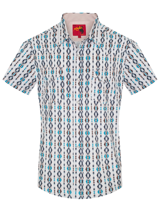 Rodeo Clothing Men's Short Sleeve Shirt - Western Pearl Snap Aztec Print