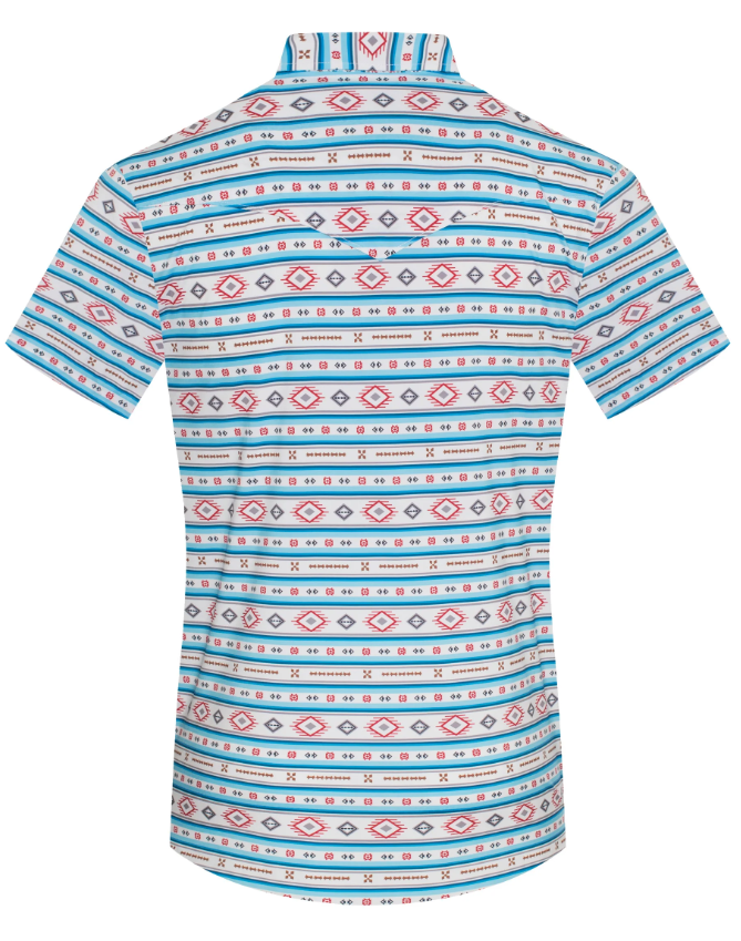 Rodeo Clothing Men's Short Sleeve Shirt - Western Pearl Snap Aztec Print