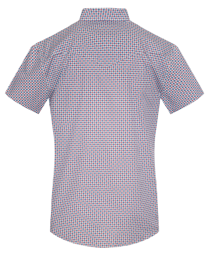 Rodeo Clothing Men's Short Sleeve Pearl Snap Red, White & Blue Print Shirt