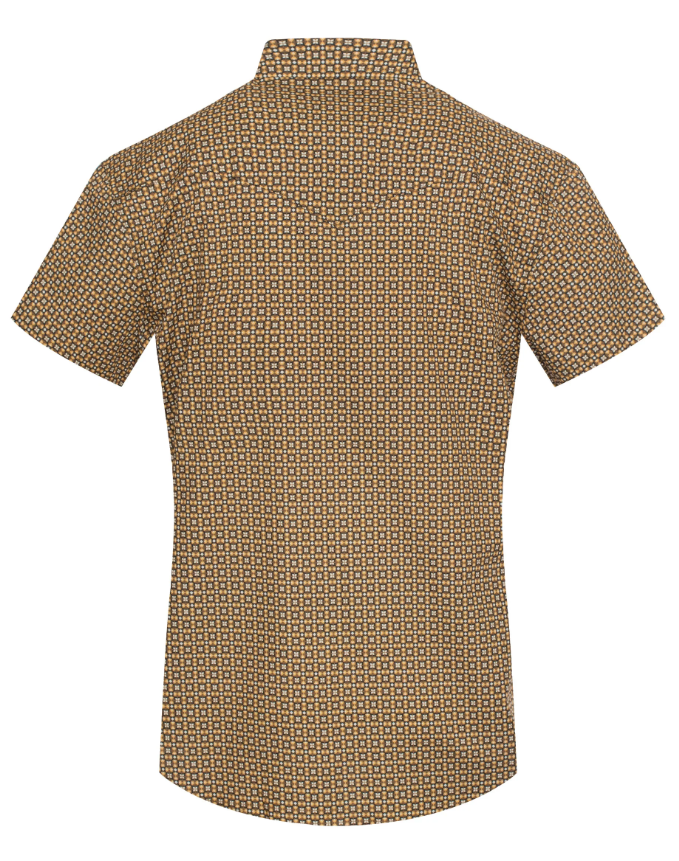 Rodeo Clothing Men's Short Sleeve Pearl Snap Brown Print Shirt
