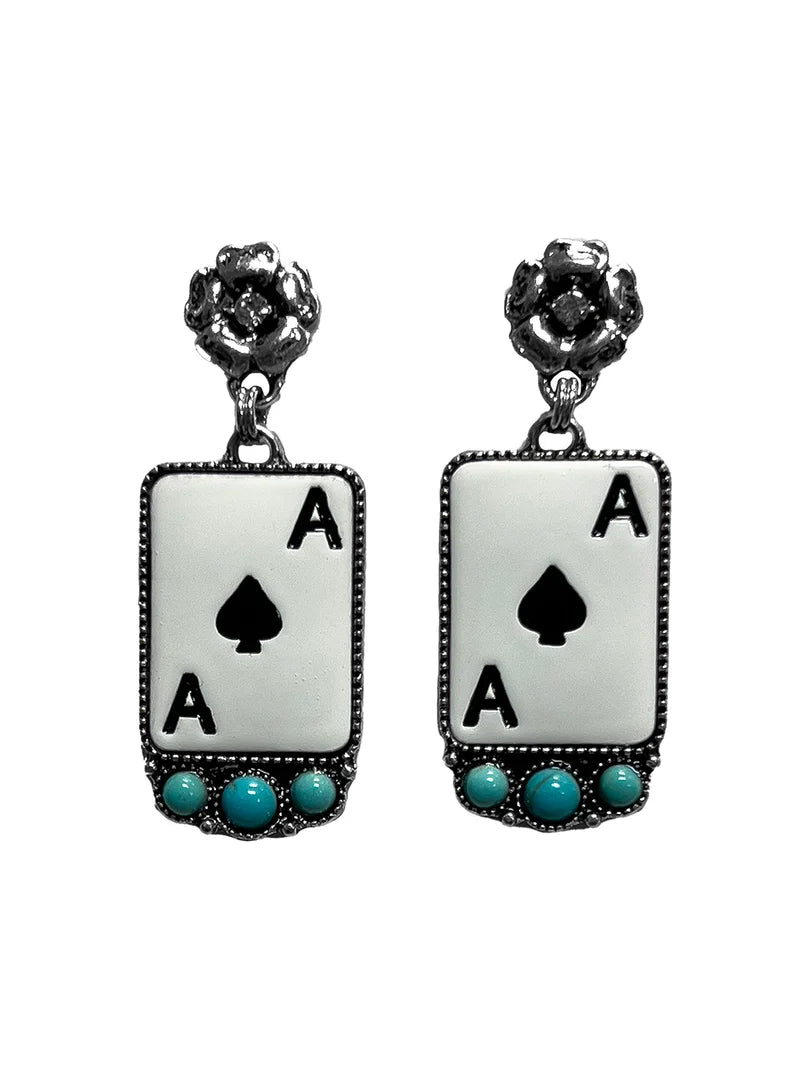 Silver Strike Ace Card Earrings