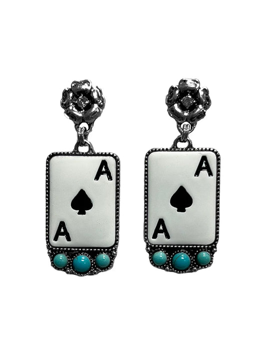 Silver Strike Ace Card Earrings