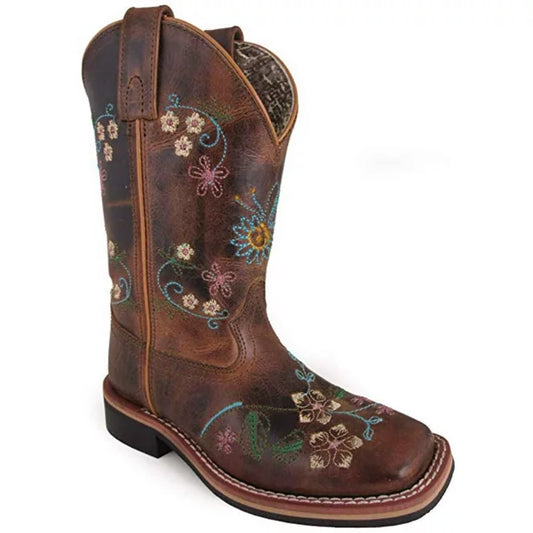 Smoky Mountain Girl's Floralie Brown Square Toe Boots