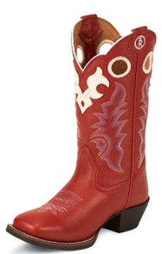 Tony Lama Girl's Scarlet Baron Square Toe with White Stitching Boots