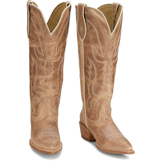 Tony Lama Women's 15" Jess Bone Goat Narrow Square Toe