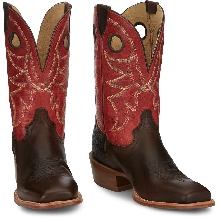 Tony Lama Men's Boots - Ronan Chocolate Wide Square Toe with Red Top