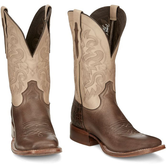 Tony Lama Men's Boots - Jinglebob Brown Square Toe with Tan Top