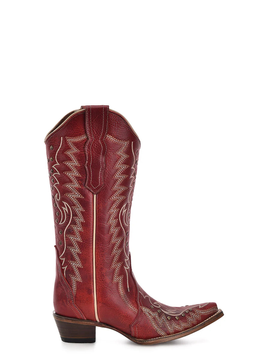 Corral Boots Women's Embroidery and Studs Red Snip Toe Cowboy Boot