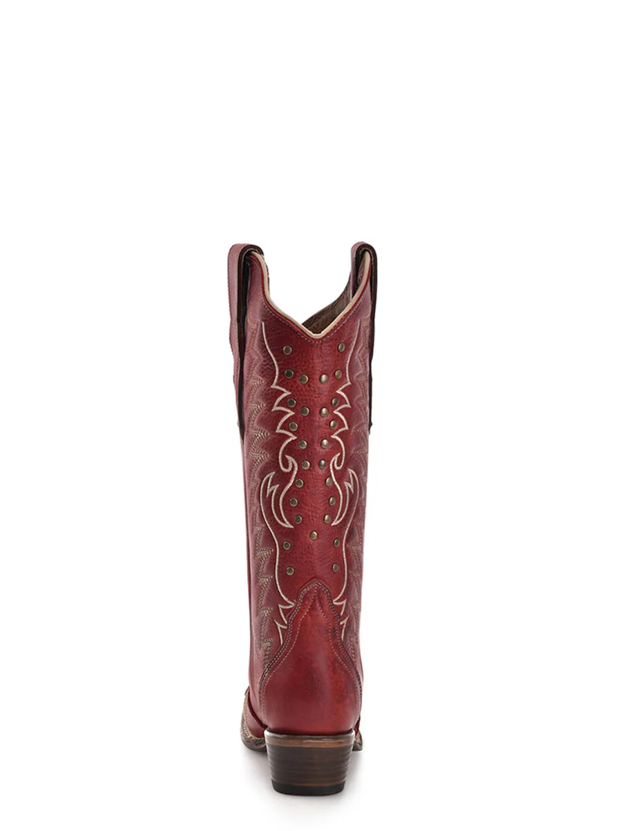 Corral Boots Women's Embroidery and Studs Red Snip Toe Cowboy Boot