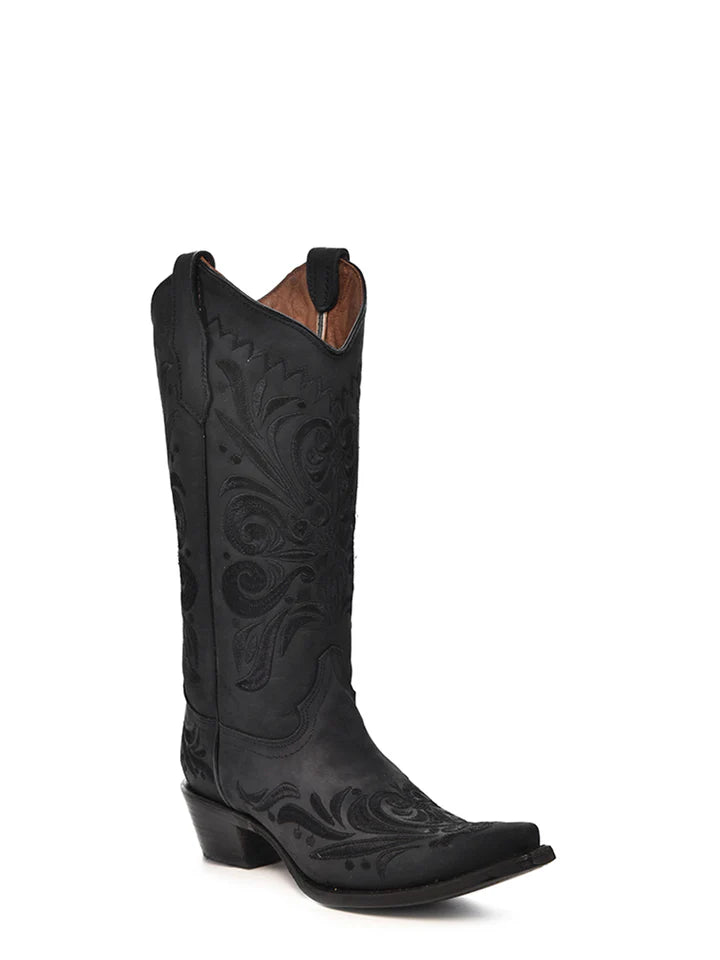 Circle G Women's Embroidery Black Snip Toe Cowboy Boot