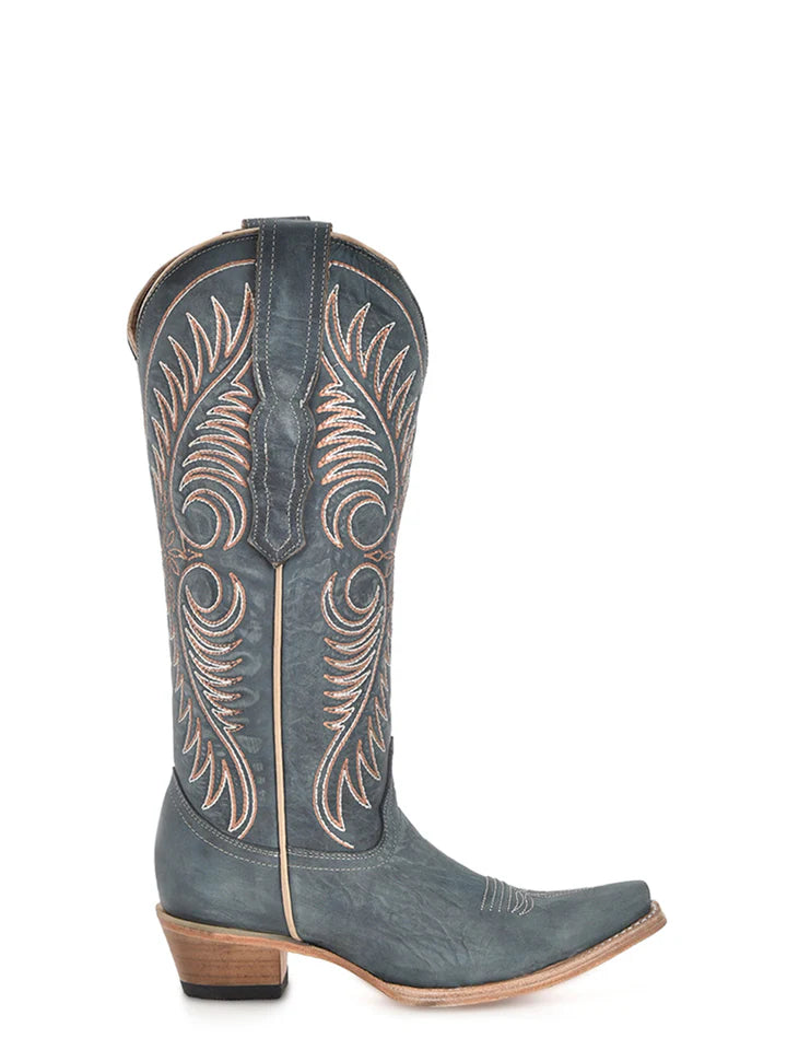 Corral Boots Women's Embroidery Distressed Blue Snip Toe Cowboy Boots
