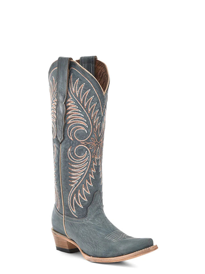 Corral Boots Women's Embroidery Distressed Blue Snip Toe Cowboy Boots