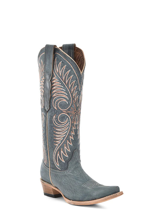 Corral Boots Women's Embroidery Distressed Blue Snip Toe Cowboy Boots