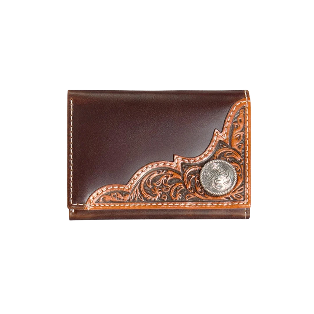 Ariat Men's Brown Tri-Fold Wallet with Concho
