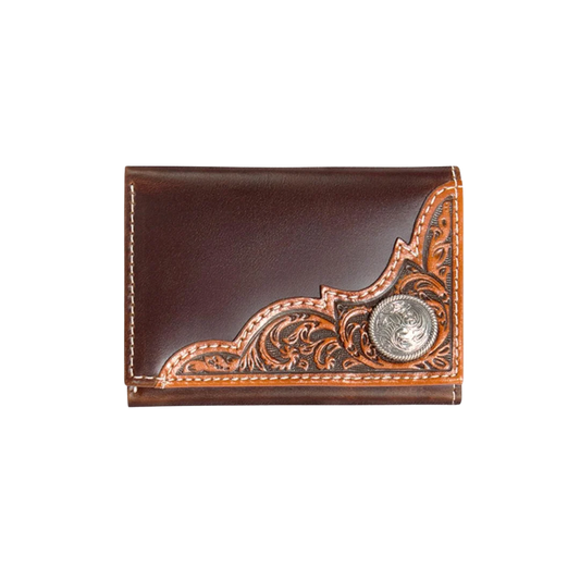 Ariat Men's Brown Tri-Fold Wallet with Concho