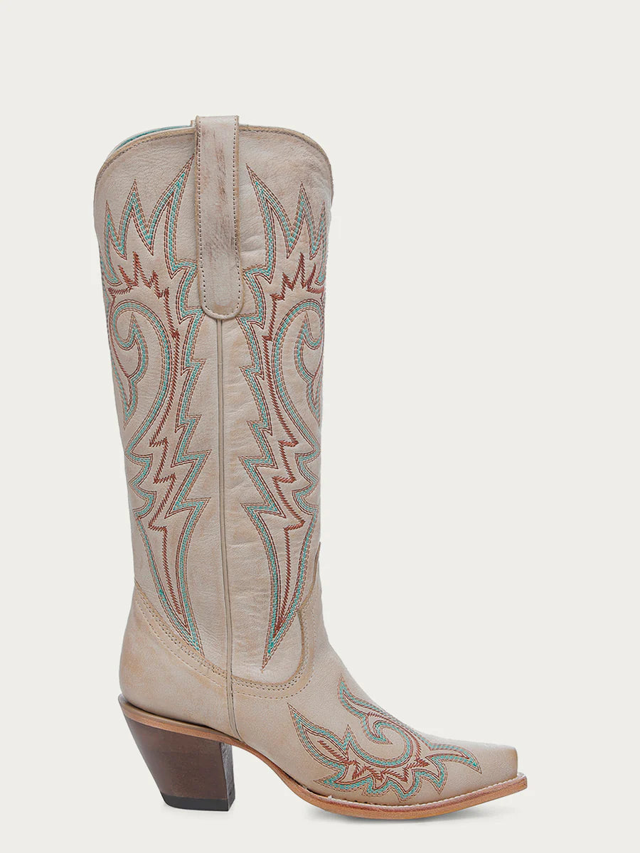 Corral Boots Women's Blue and Red Embroidery Bone Snip Toe Cowboy Boot