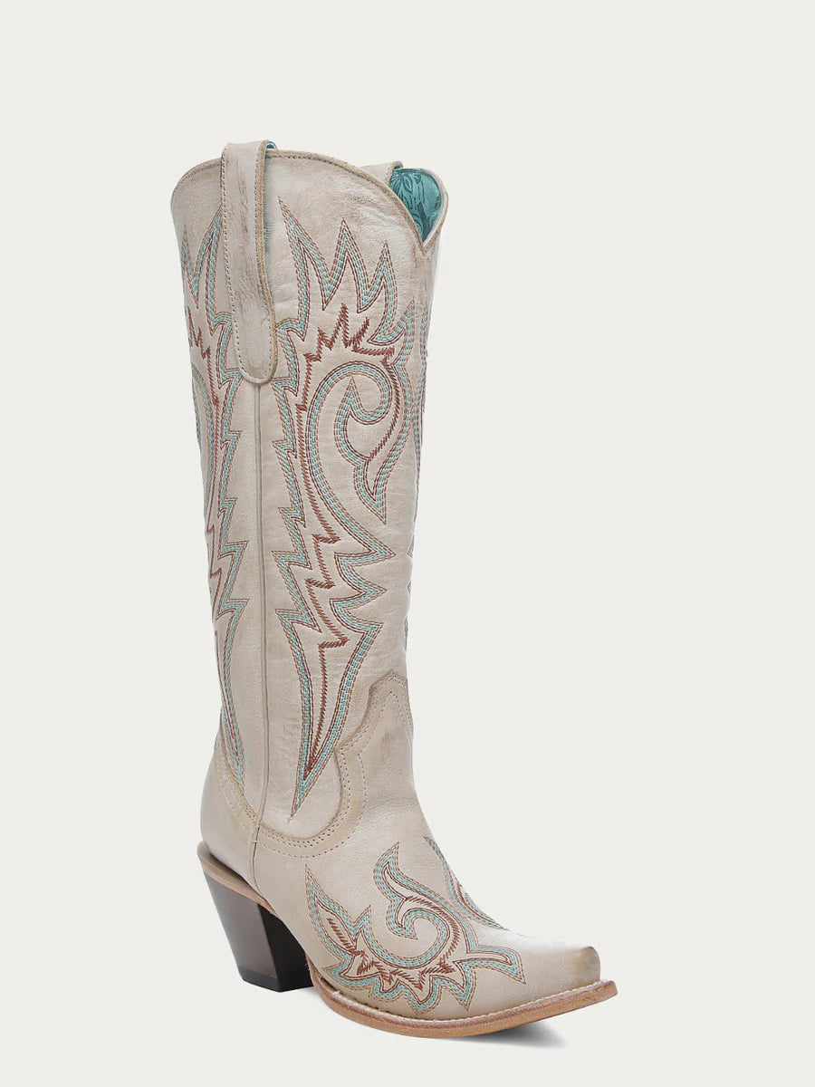 Corral Boots Women's Blue and Red Embroidery Bone Snip Toe Cowboy Boot