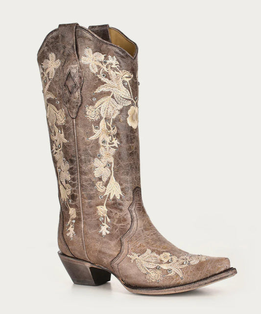 Corral Women's Flowered Embroidery with Crystals Boots