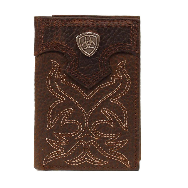 Ariat Brown Embroidered Concho Tri-Fold Wallet