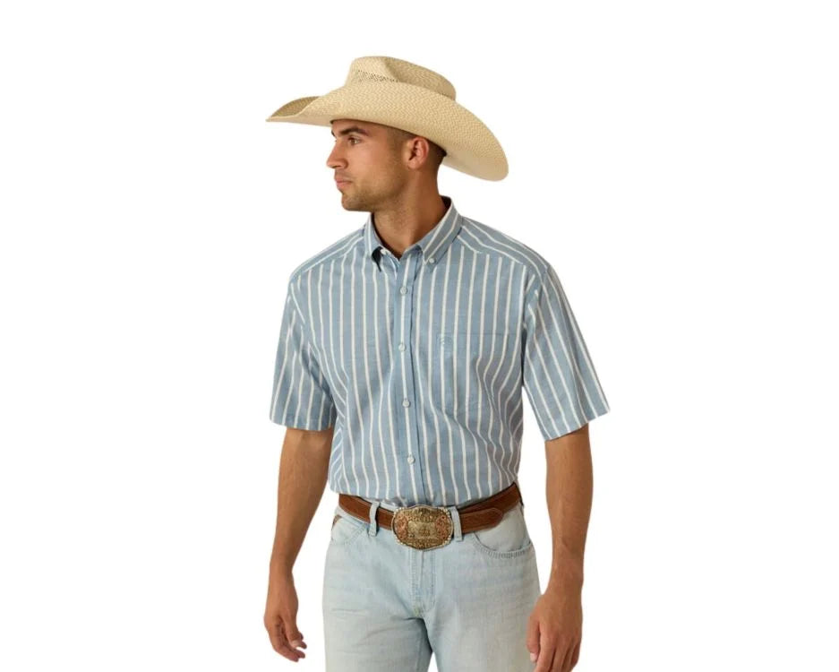 Ariat Men's Short Sleeve Blue Shadow Stripe Pro Series Tre Classic Fit Shirt