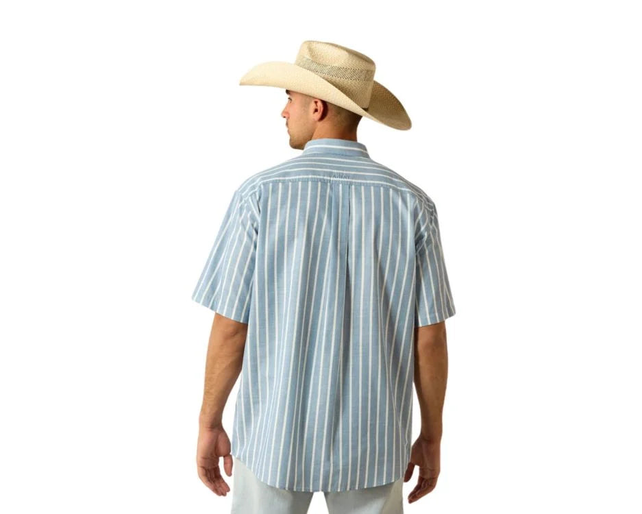 Ariat Men's Short Sleeve Blue Shadow Stripe Pro Series Tre Classic Fit Shirt