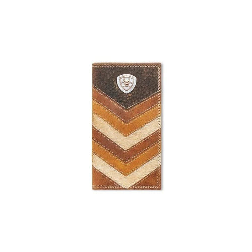 Ariat Men’s Rodeo Wallet – Leather with Calf Hair Chevron and Shield Concho