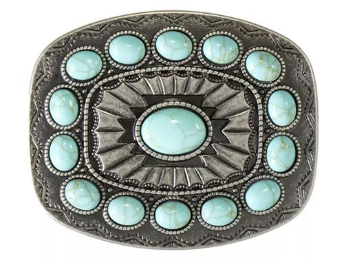 Blazin Roxx Antique Silver and with Turquoise Stones Women's Square Buckle