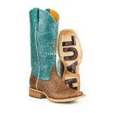 Tin Haul Women's Brown Aztec Print with Teal Shaft & Square Toe Boots