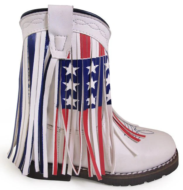 Smoky Mountain Toddler's Autry Western Boots White with Flag Print Fringe