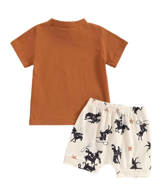 UNISHE - Western Print Baby Tops and Shorts 2pcs Set