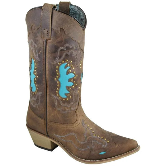 Smoky Mountain Women's Moon Bay 12" Brown/Turquoise Leather Cowboy Boot