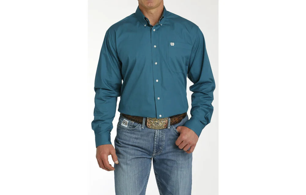 Cinch Men's Solid Teal Long Sleeve Shirt