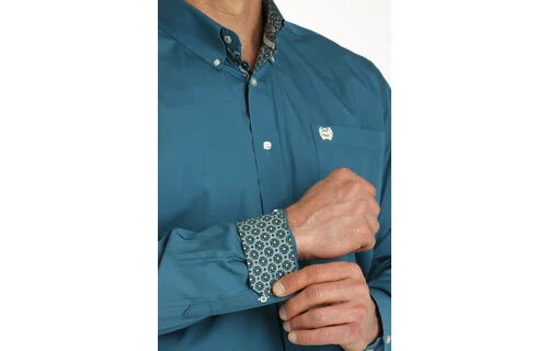 Cinch Men's Solid Teal Long Sleeve Shirt