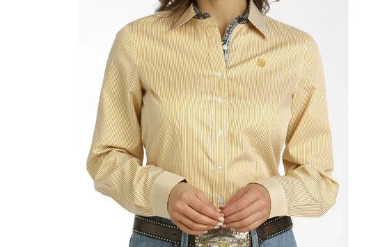 Cinch Women's Gold Striped Long Sleeve Shirt