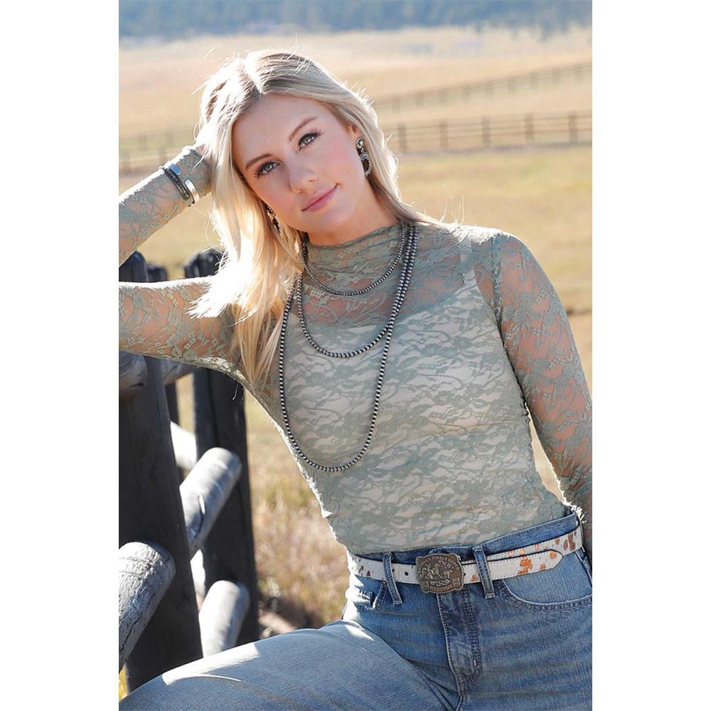 Cruel Denim Women's Green Lace Mesh Shirt