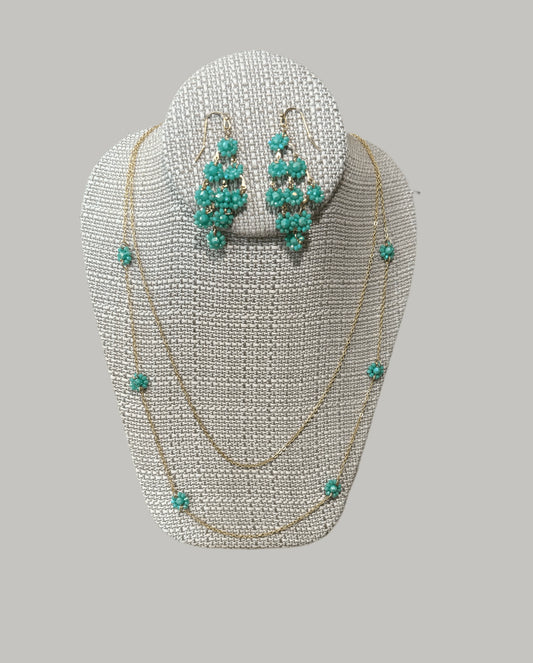 Blazin Roxx Turquoise Layer Flower Necklace and Earring Set