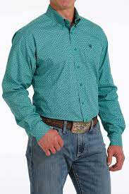 Cinch Men's Long Sleeve Shirt - Geometric Print Turquoise