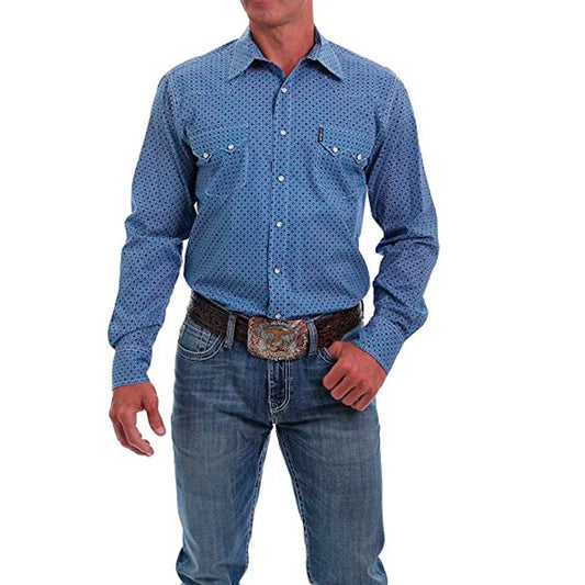Cinch Men's Long Sleeve Shirt - Modern Fit - Geometric Print Navy, Blue, Red & White