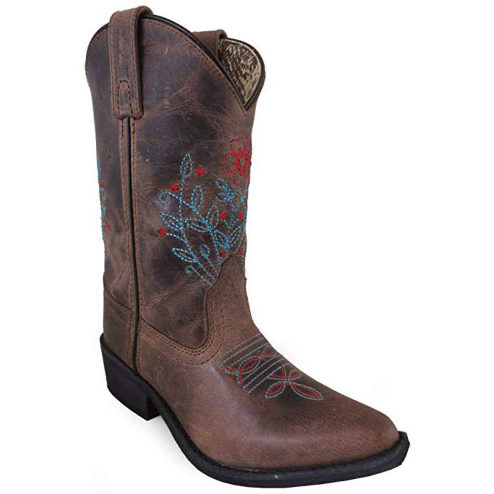 Smoky Mountain Girl's Distressed Western Boots Flora Leather Brown