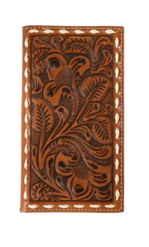 Nocona Western Wallet Rodeo Floral Embossed Lace Tan