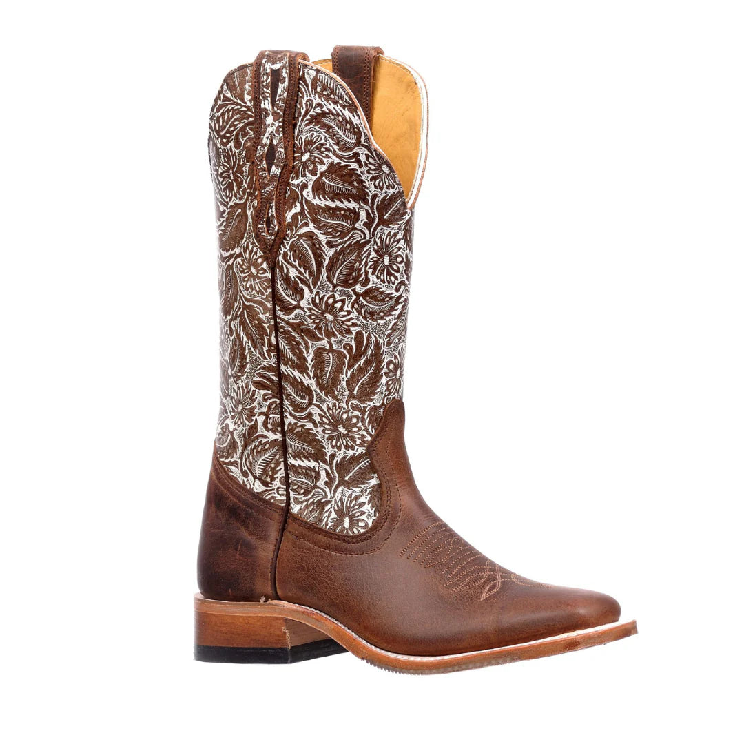 Boulet Women's Navajo Honey Wide Square Toe & Daisy Creme Brown Boot