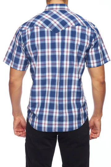 Rodeo Clothing Men's Short Sleeve Shirt - Navy & White Plaid